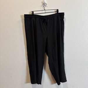 Athleta Avenue Pants Womens 20 Black Wide Leg Crop Drawstring Zip Pockets 657598